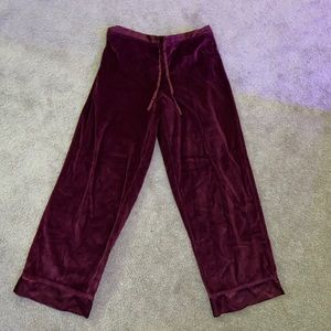 Velvet pajama pants with silk trim